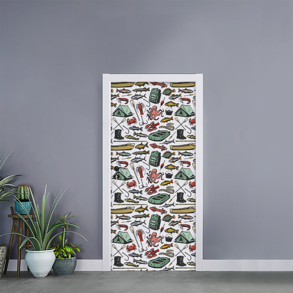 Fishing Equipment Pattern Print Door Sticker