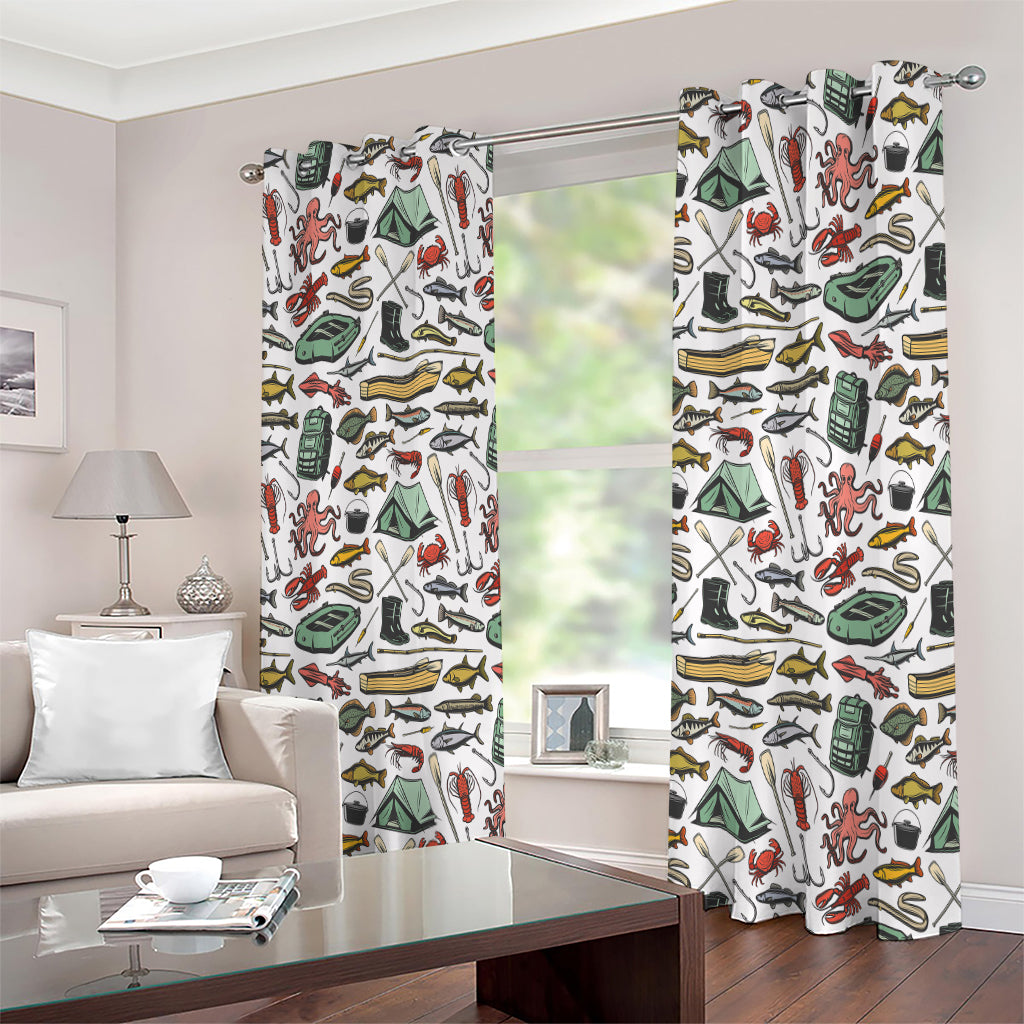 Fishing Equipment Pattern Print Extra Wide Grommet Curtains