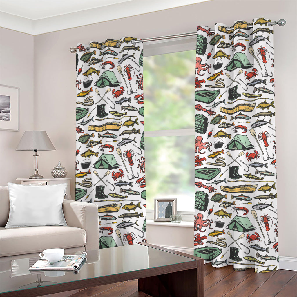 Fishing Equipment Pattern Print Grommet Curtains