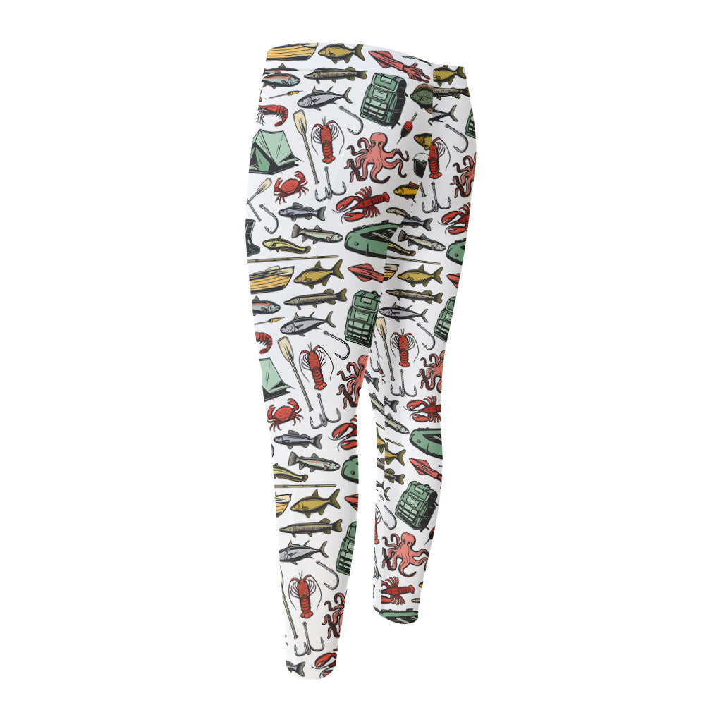 Fishing Equipment Pattern Print Men's Compression Pants