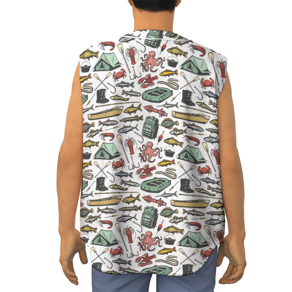 Fishing Equipment Pattern Print Sleeveless Baseball Jersey