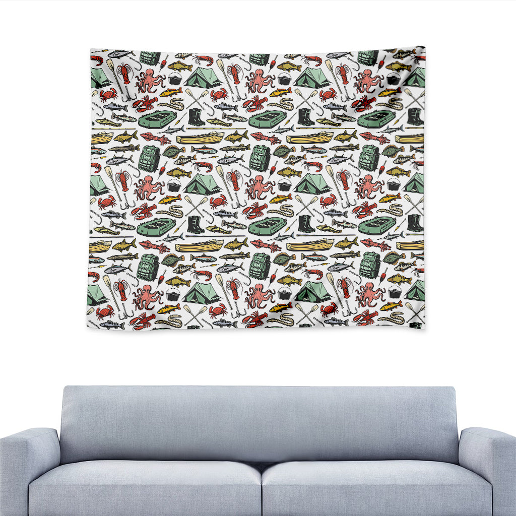 Fishing Equipment Pattern Print Tapestry