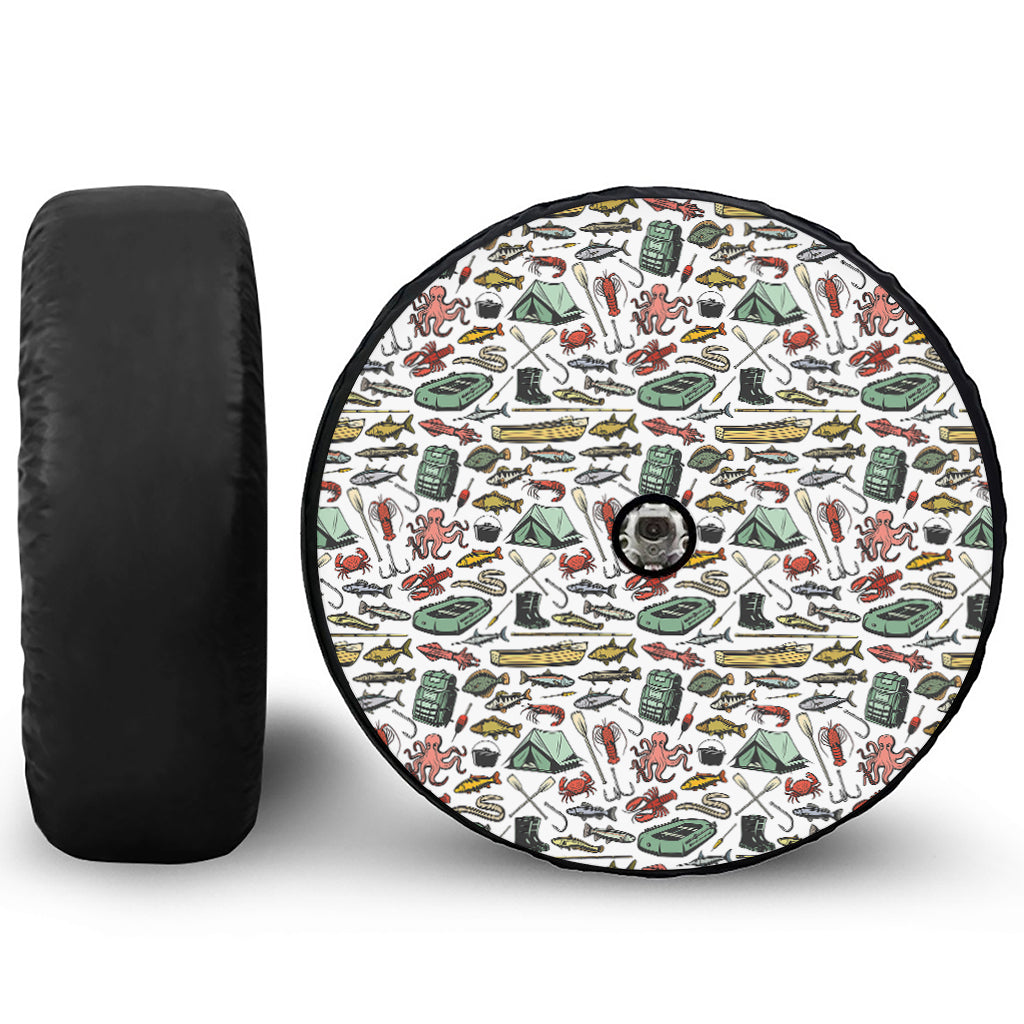 Fishing Equipment Pattern Print Tire Cover With Camera Hole