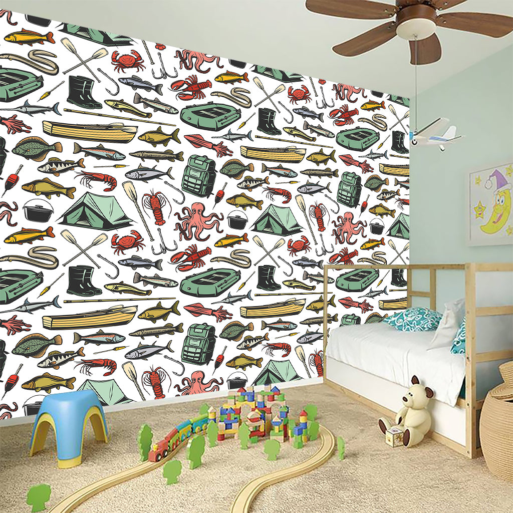Fishing Equipment Pattern Print Wall Sticker