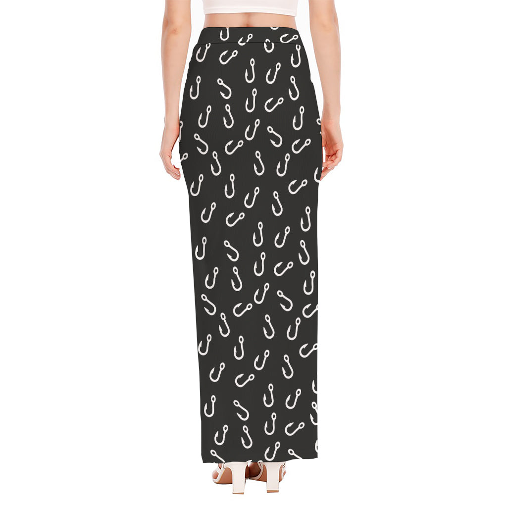 Fishing Hooks Pattern Print High Slit Maxi Skirt