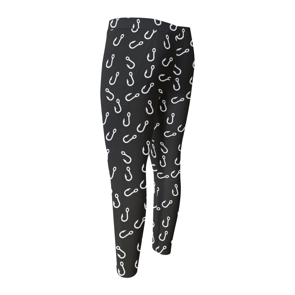 Fishing Hooks Pattern Print Men's Compression Pants