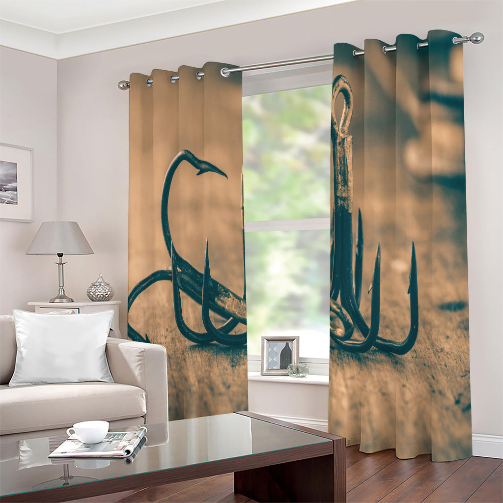 Fishing Hooks Print Extra Wide Grommet Curtains