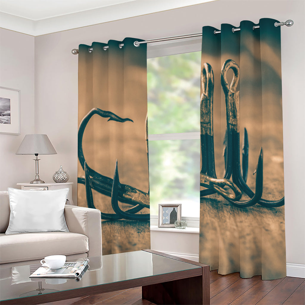 Fishing Hooks Print Grommet Curtains