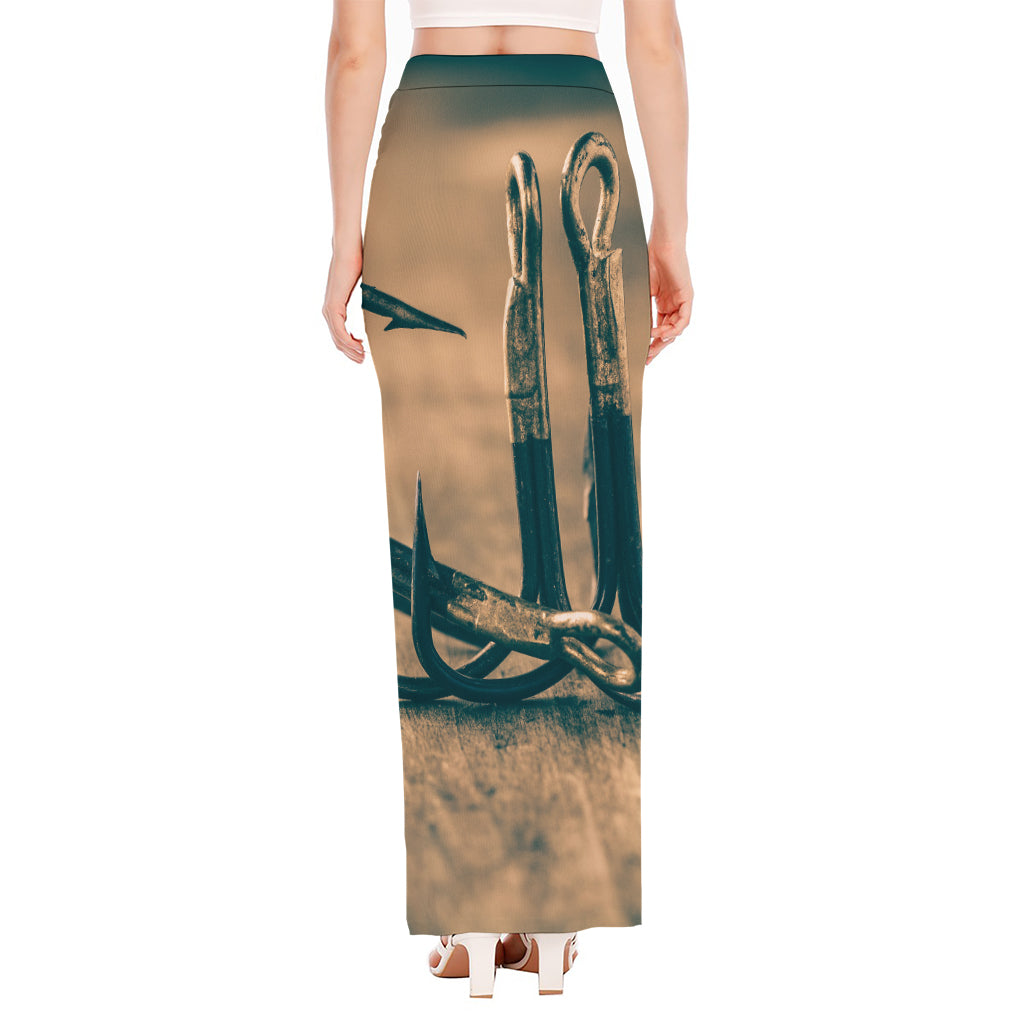 Fishing Hooks Print High Slit Maxi Skirt