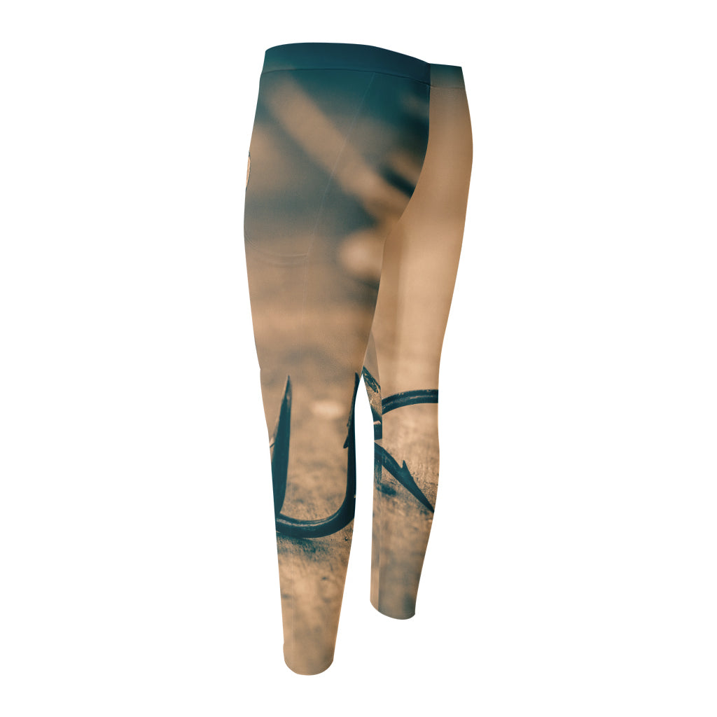Fishing Hooks Print Men's Compression Pants