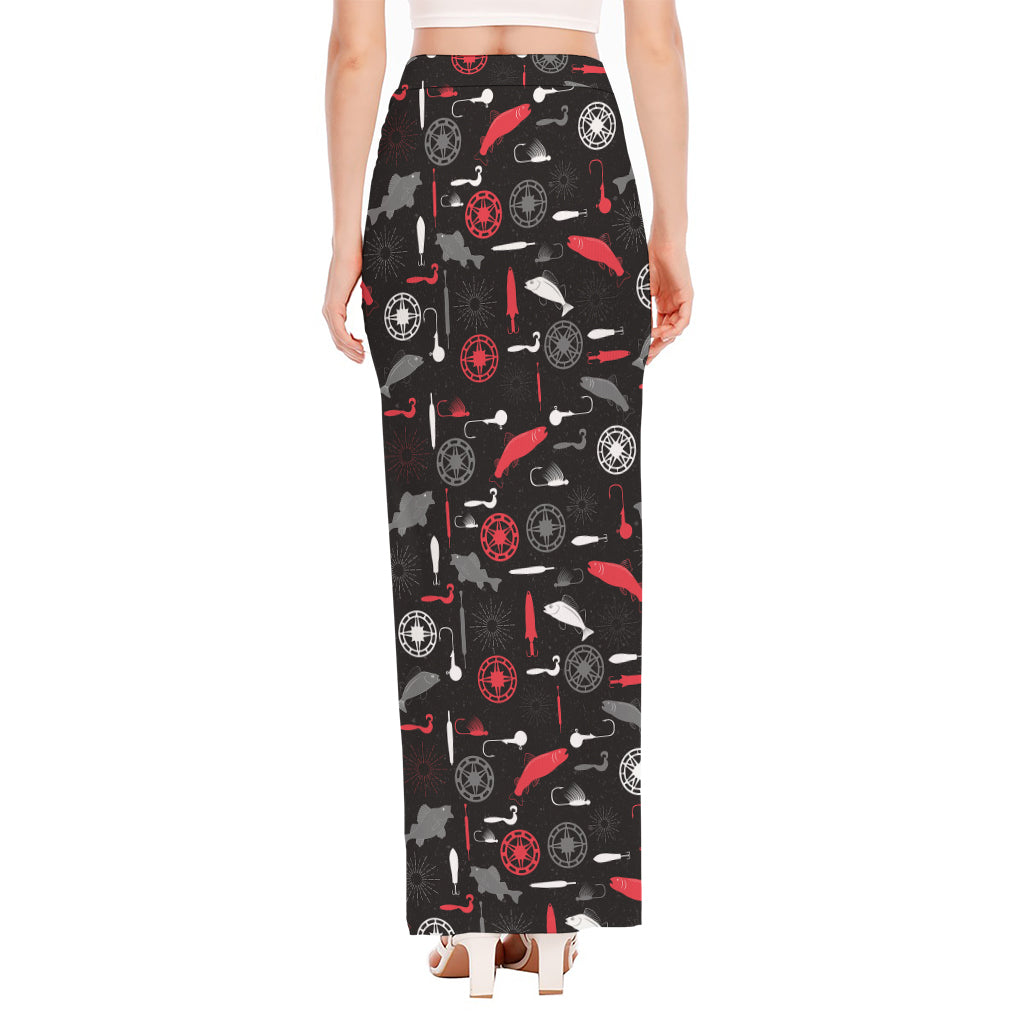 Fishing Theme Pattern Print High Slit Maxi Skirt