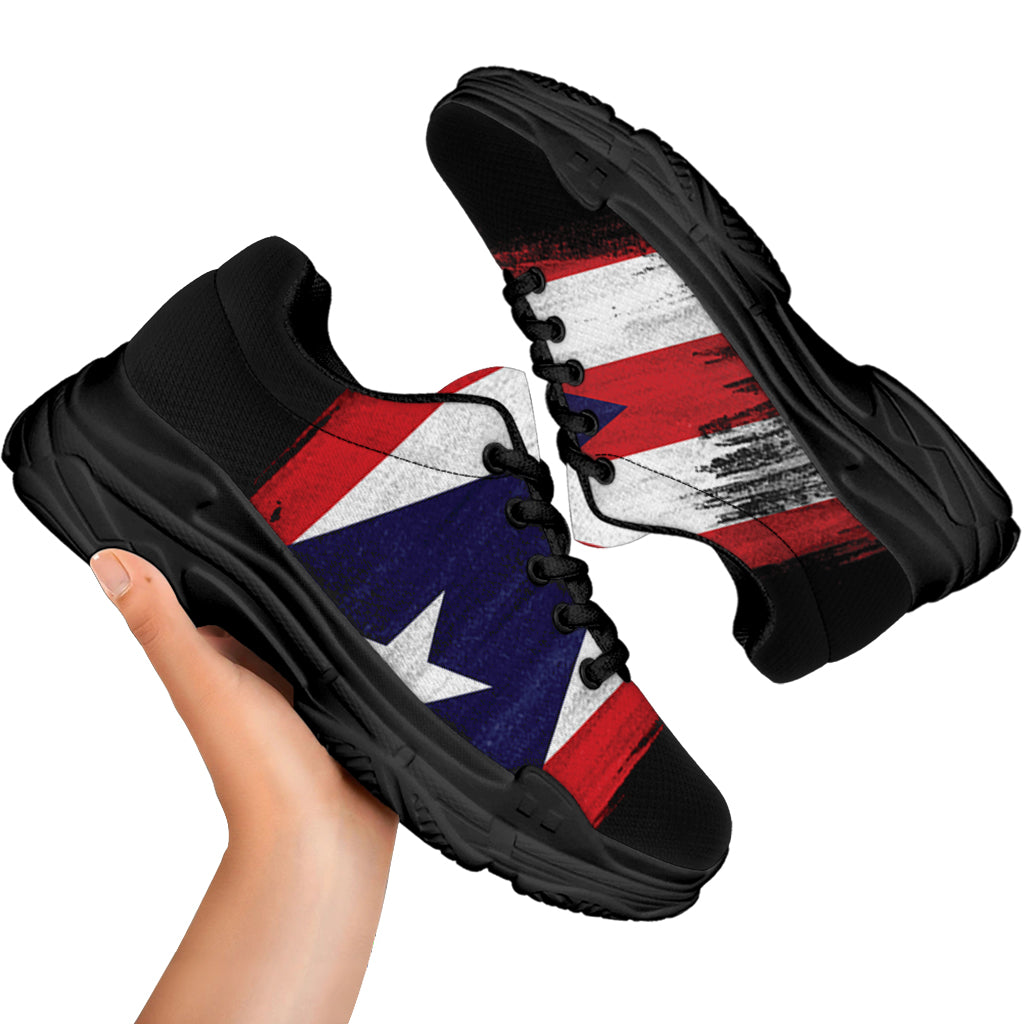 Flag Of Puerto Rico Print Black Chunky Shoes