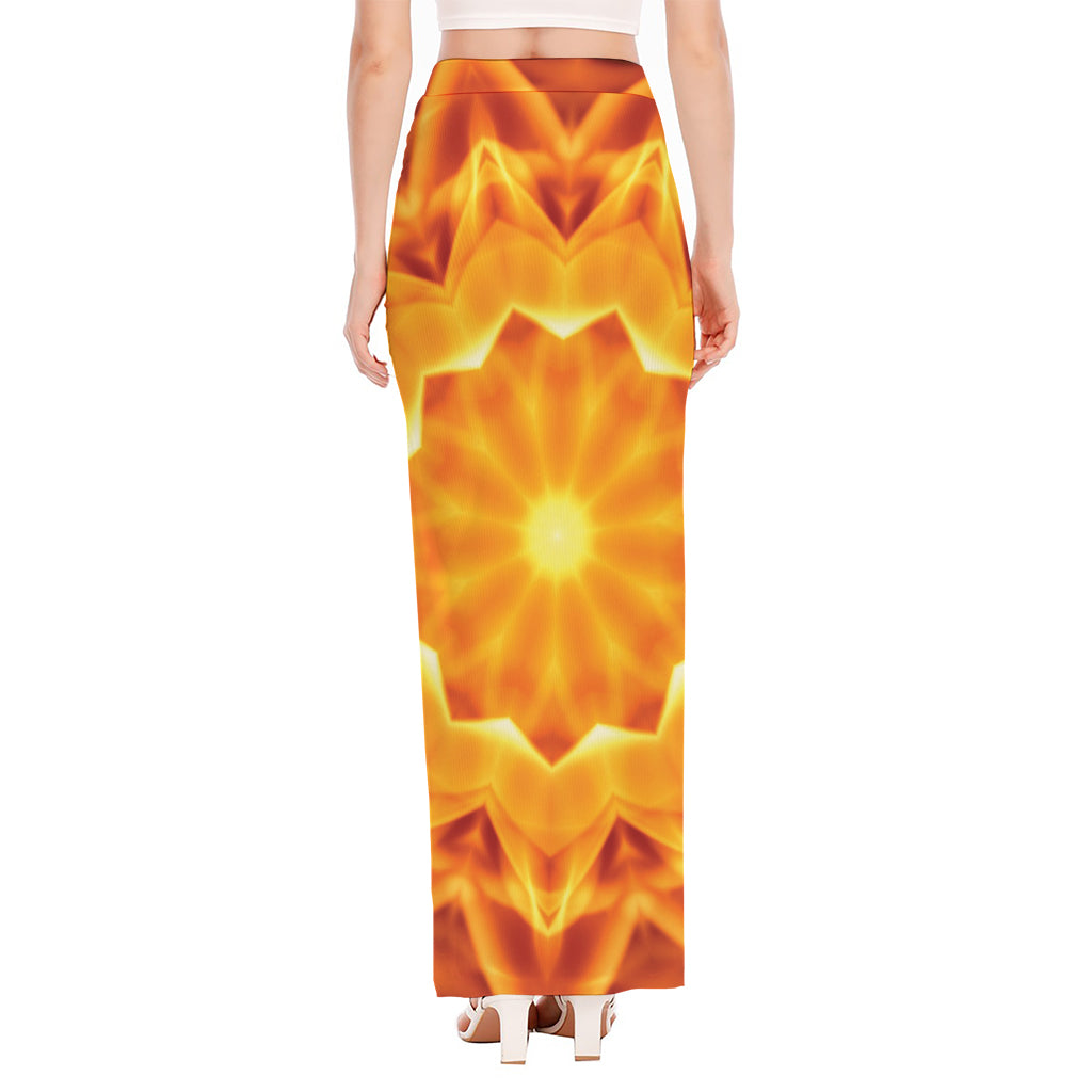 Flame Kaleidoscope Print High Slit Maxi Skirt