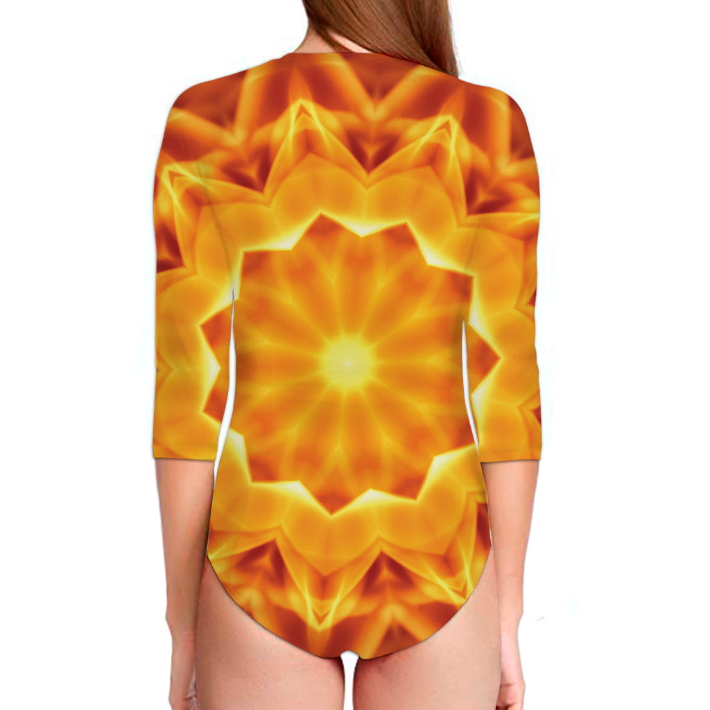 Flame Kaleidoscope Print Long Sleeve Swimsuit