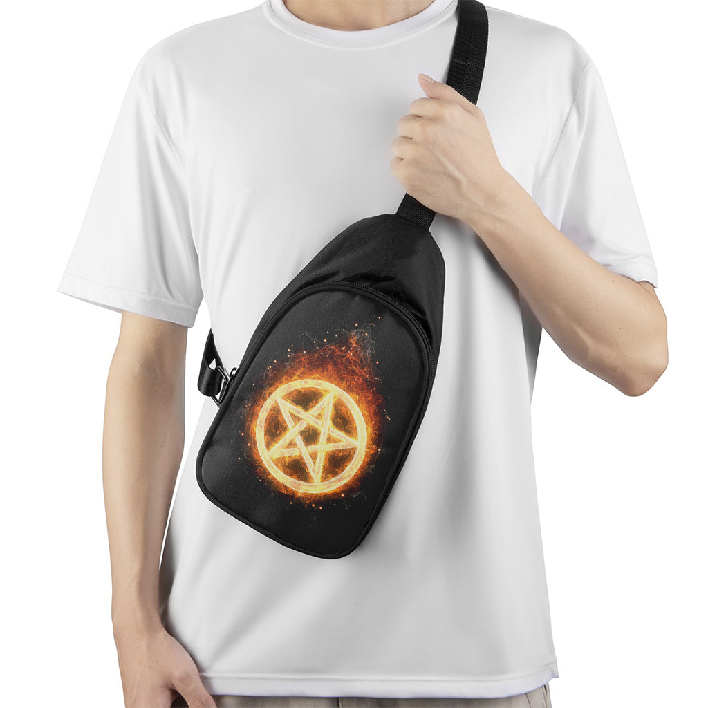 Flame Pentagram Print Chest Bag