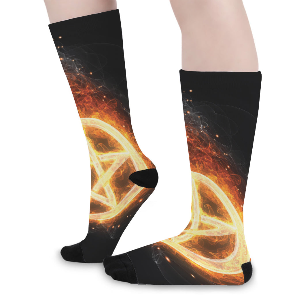 Flame Pentagram Print Long Socks