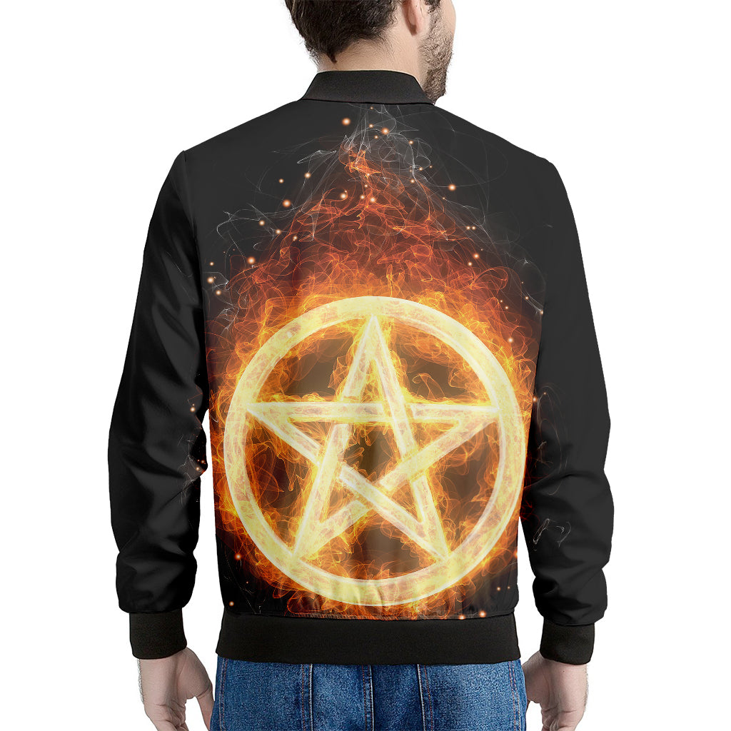 Flame Pentagram Print Men's Bomber Jacket