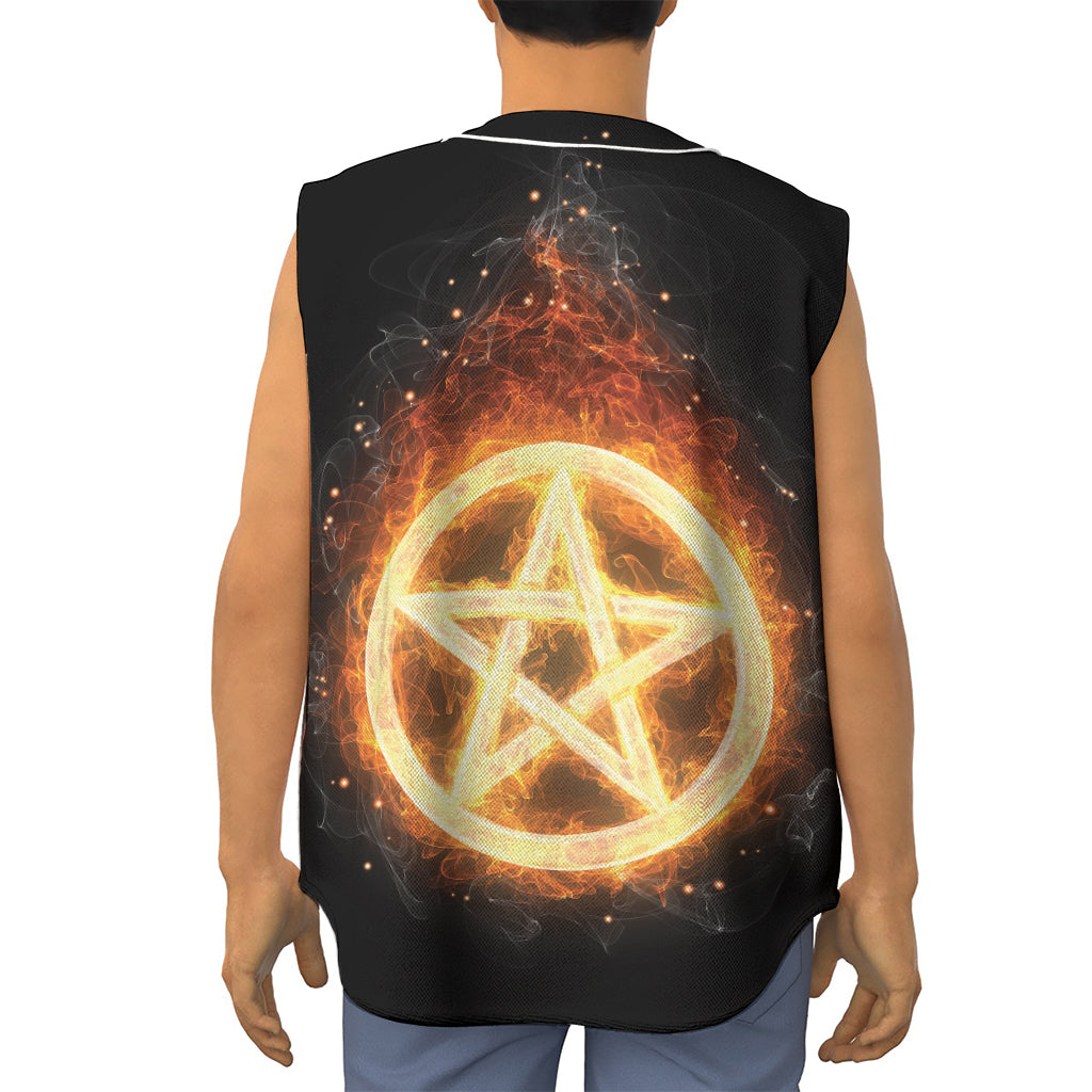 Flame Pentagram Print Sleeveless Baseball Jersey