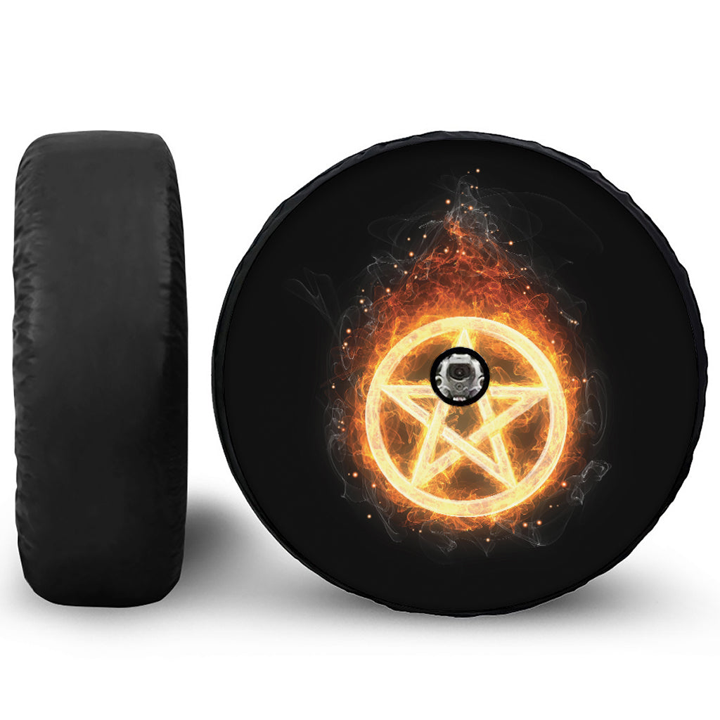 Flame Pentagram Print Tire Cover With Camera Hole