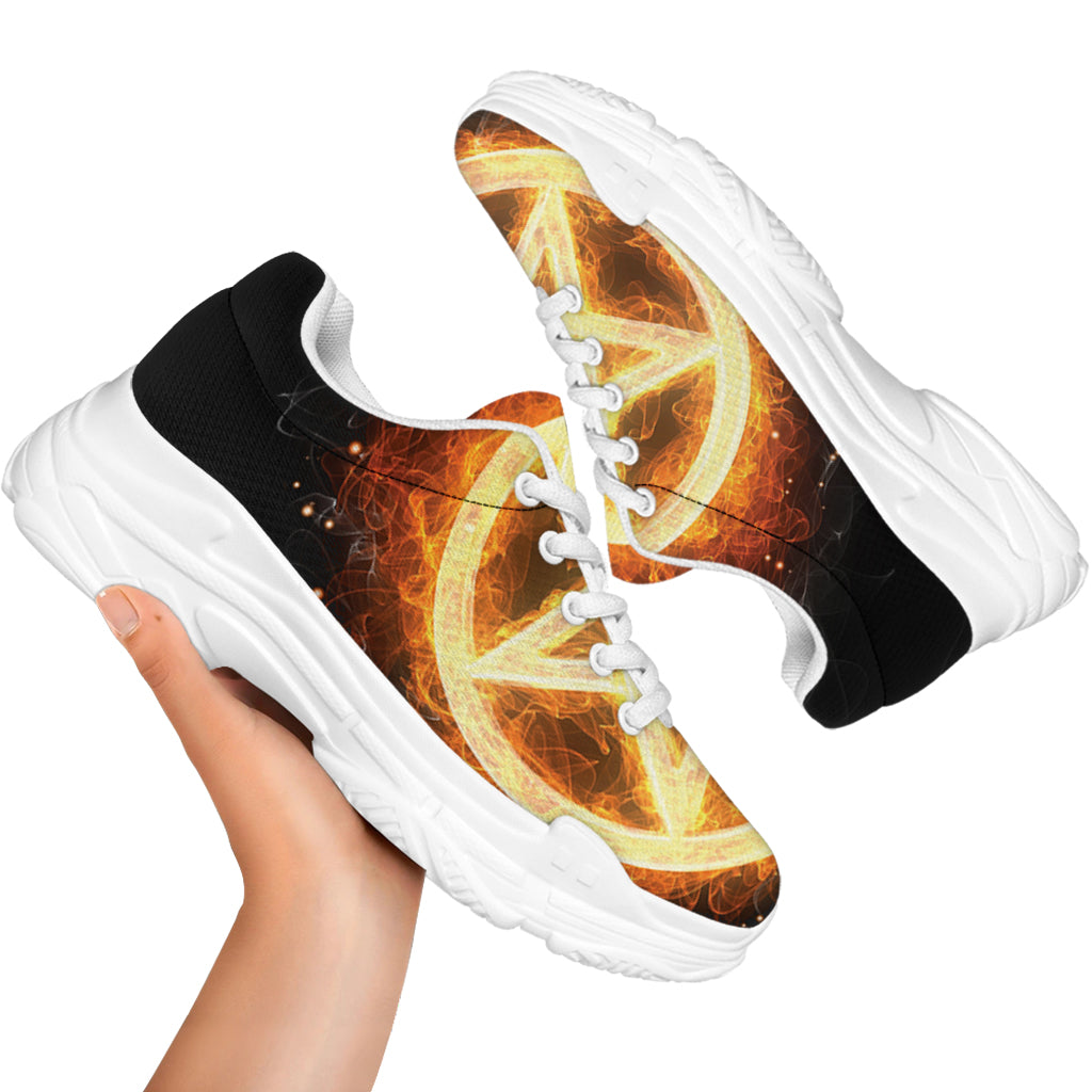 Flame Pentagram Print White Chunky Shoes