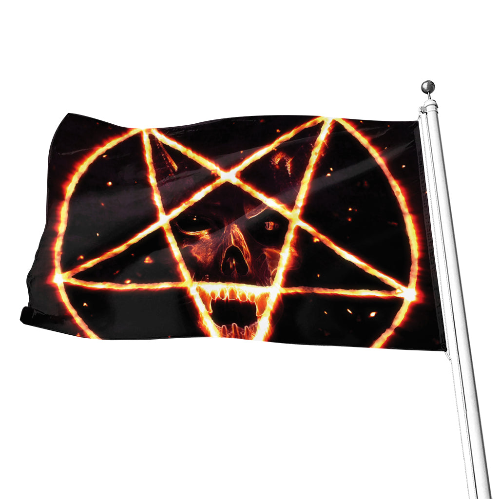 Flame Satanic Pentagram Print Flag