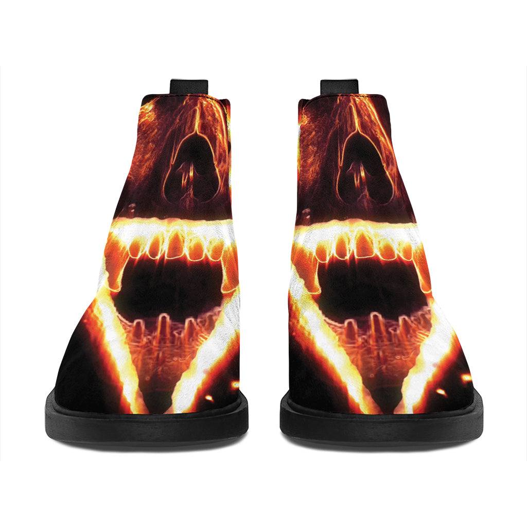 Flame Satanic Pentagram Print Flat Ankle Boots