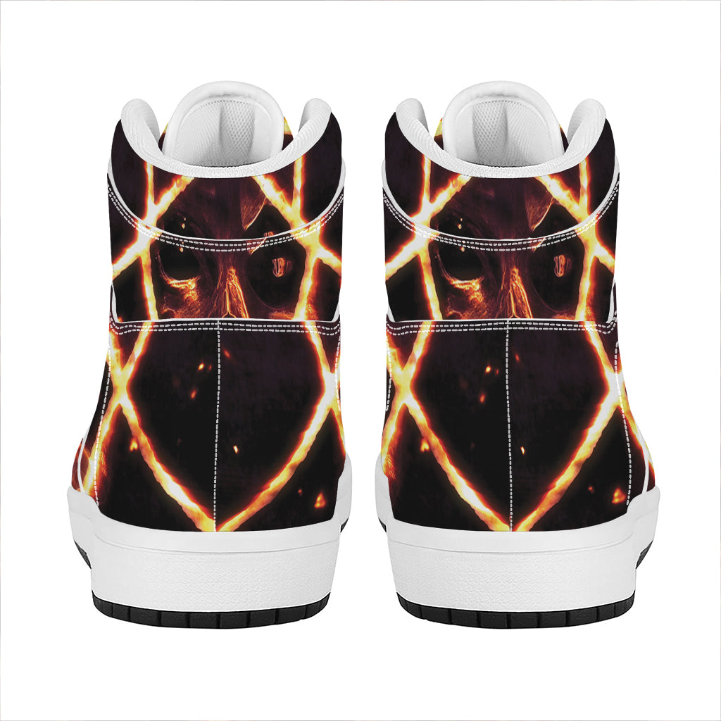 Flame Satanic Pentagram Print High Top Leather Sneakers
