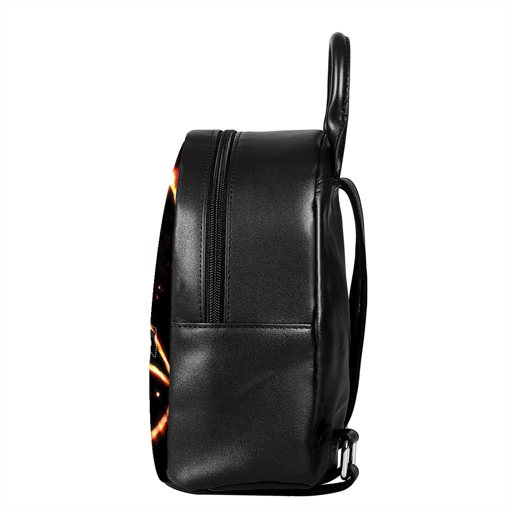 Flame Satanic Pentagram Print Leather Backpack