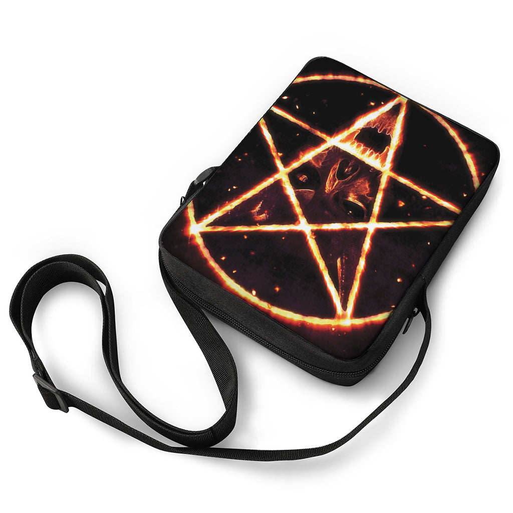 Flame Satanic Pentagram Print Rectangular Crossbody Bag