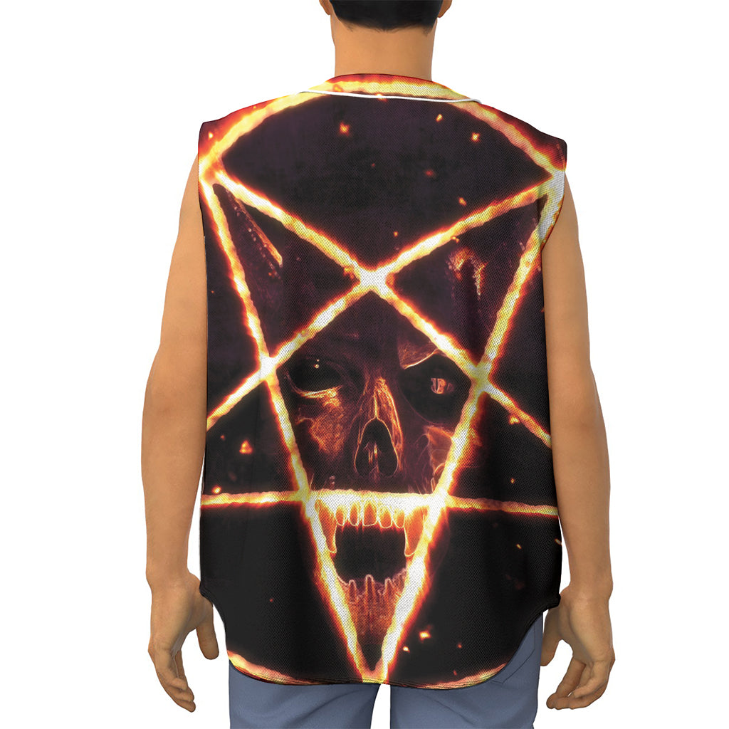 Flame Satanic Pentagram Print Sleeveless Baseball Jersey