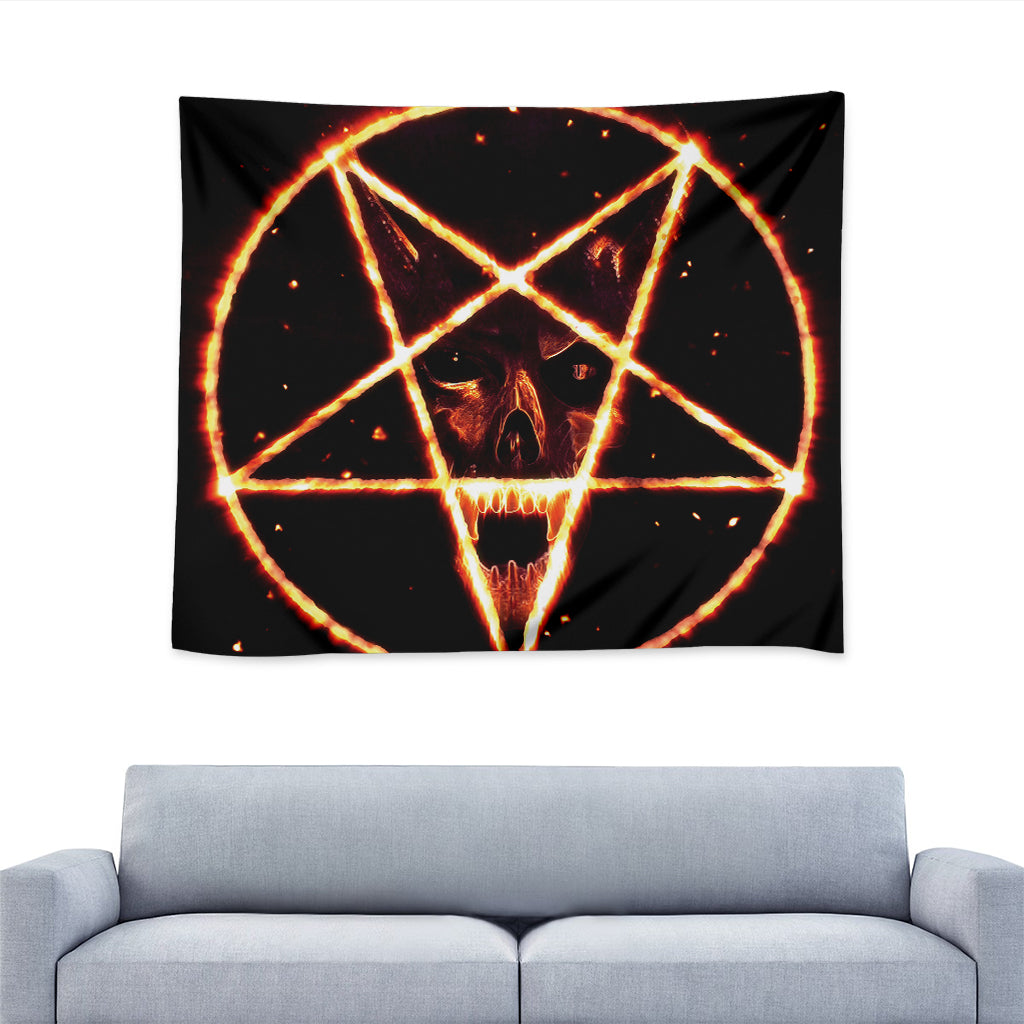 Flame Satanic Pentagram Print Tapestry