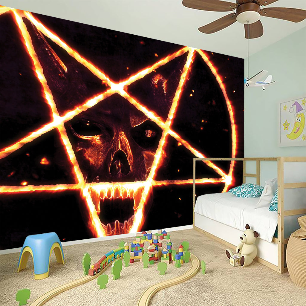 Flame Satanic Pentagram Print Wall Sticker