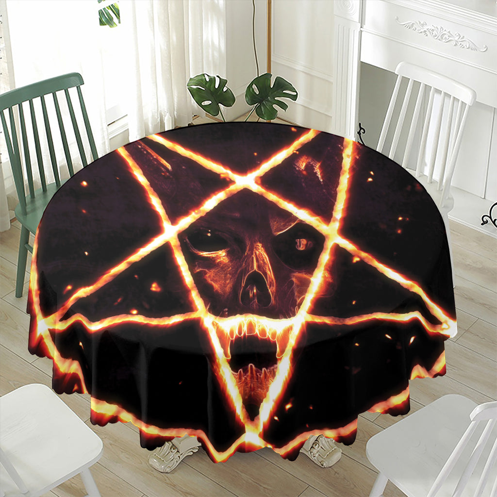 Flame Satanic Pentagram Print Waterproof Round Tablecloth