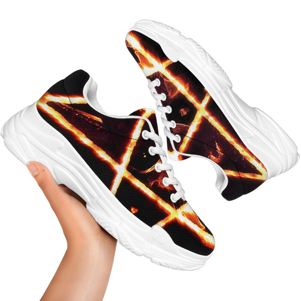 Flame Satanic Pentagram Print White Chunky Shoes