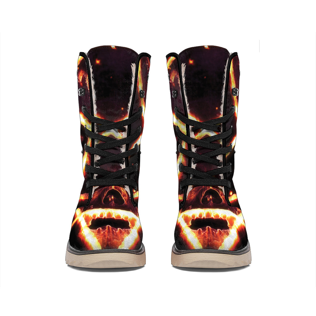 Flame Satanic Pentagram Print Winter Boots
