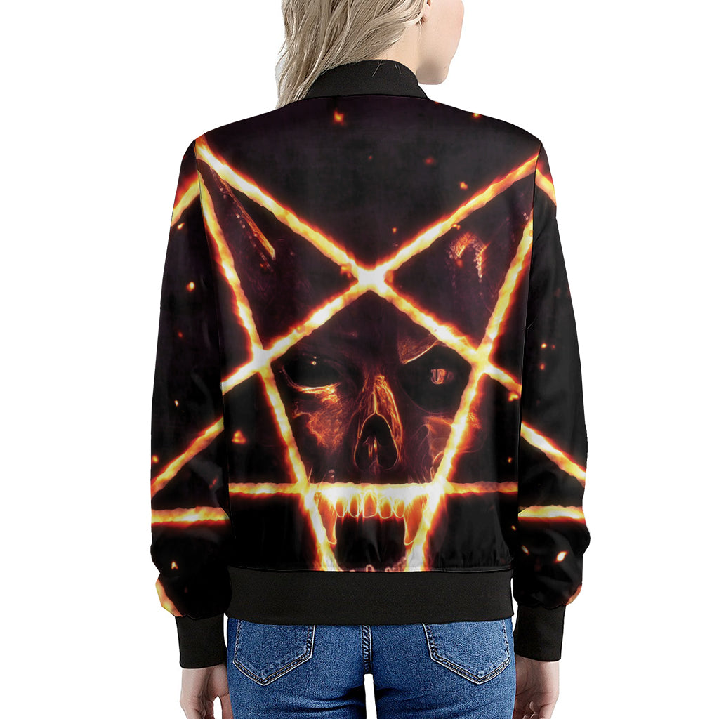 Flame Satanic Pentagram Print Women's Bomber Jacket