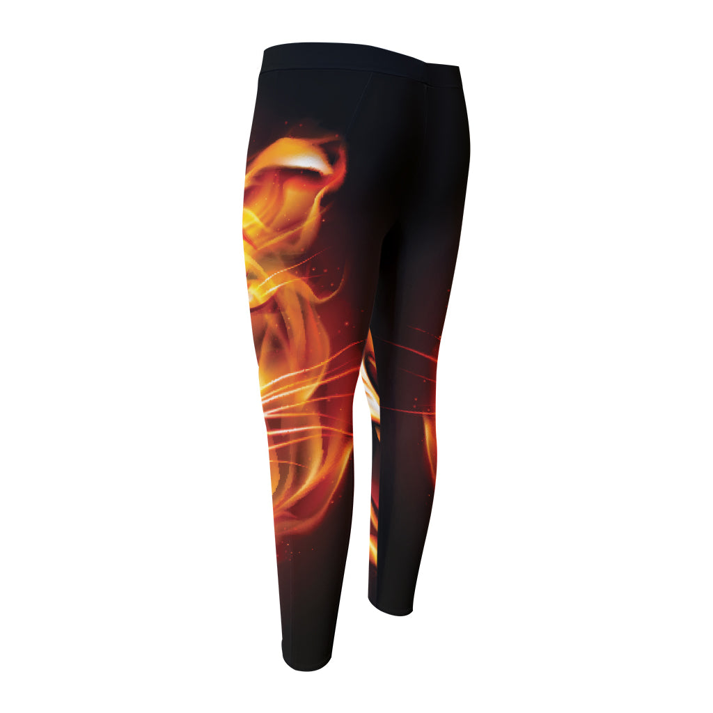 Flame Tiger Print Men's Compression Pants