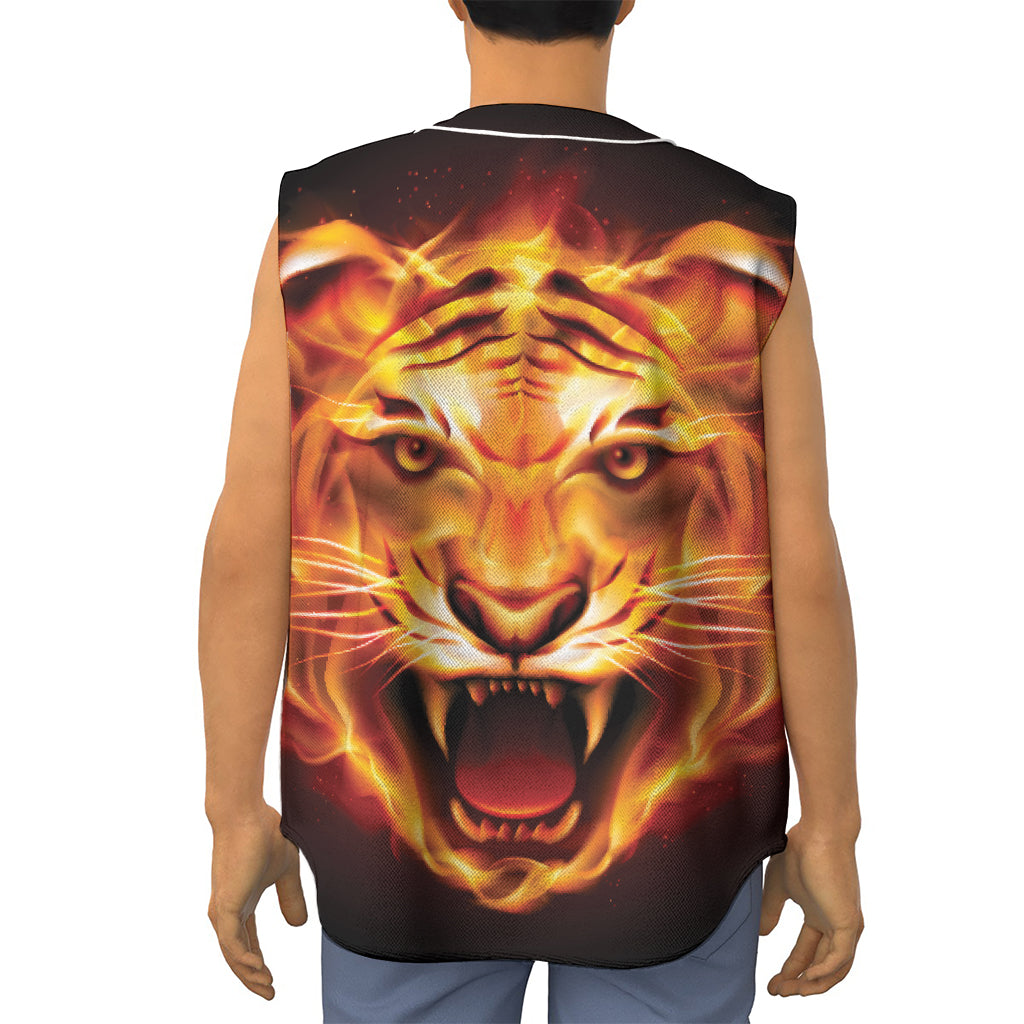 Flame Tiger Print Sleeveless Baseball Jersey