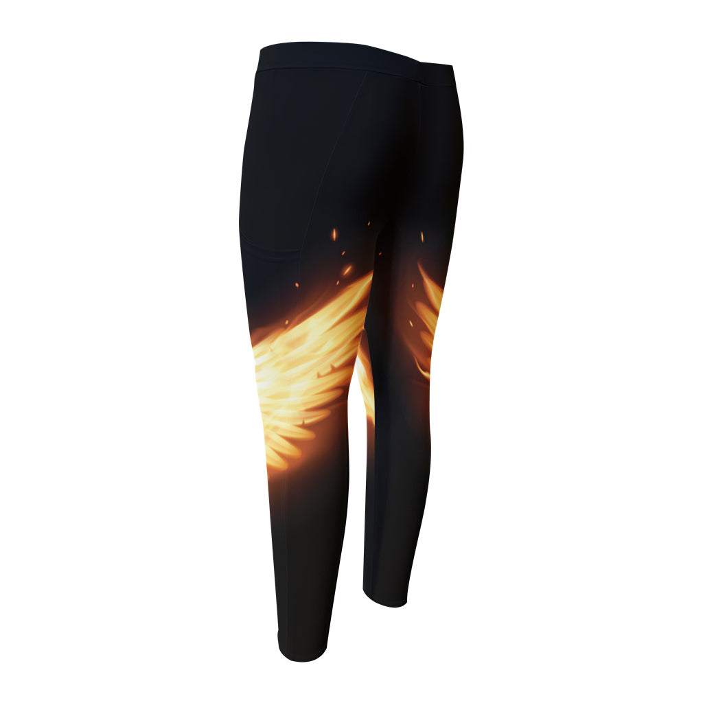 Flame Wings Print Men's Compression Pants