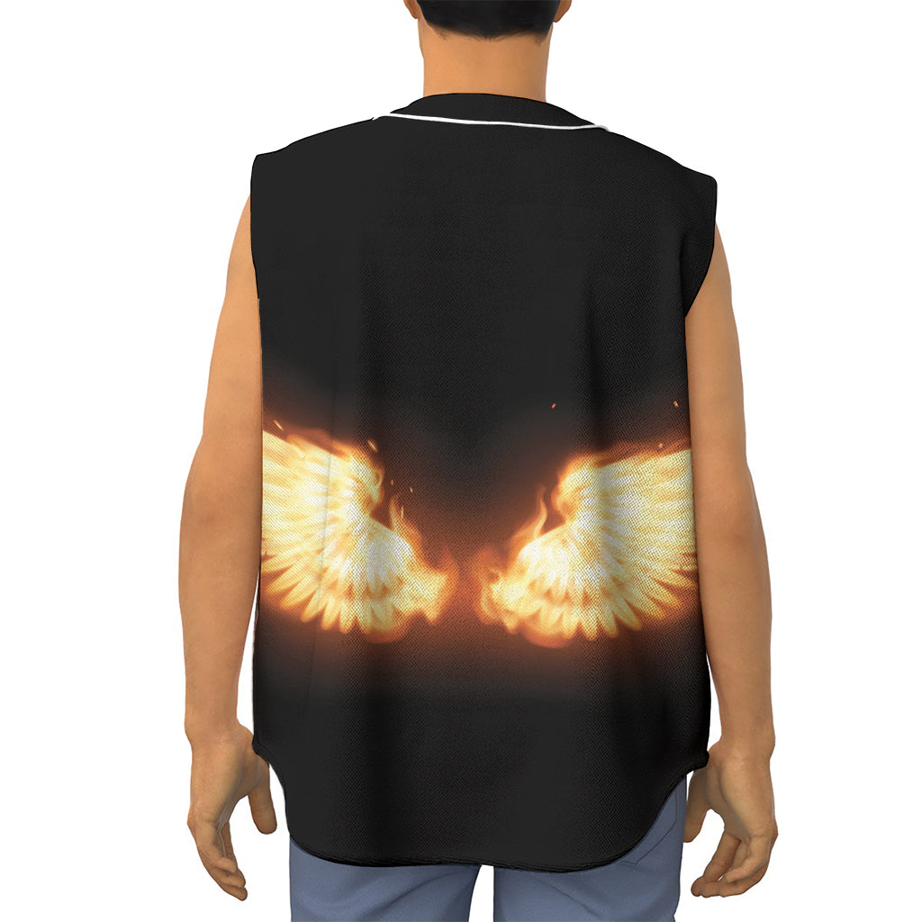 Flame Wings Print Sleeveless Baseball Jersey