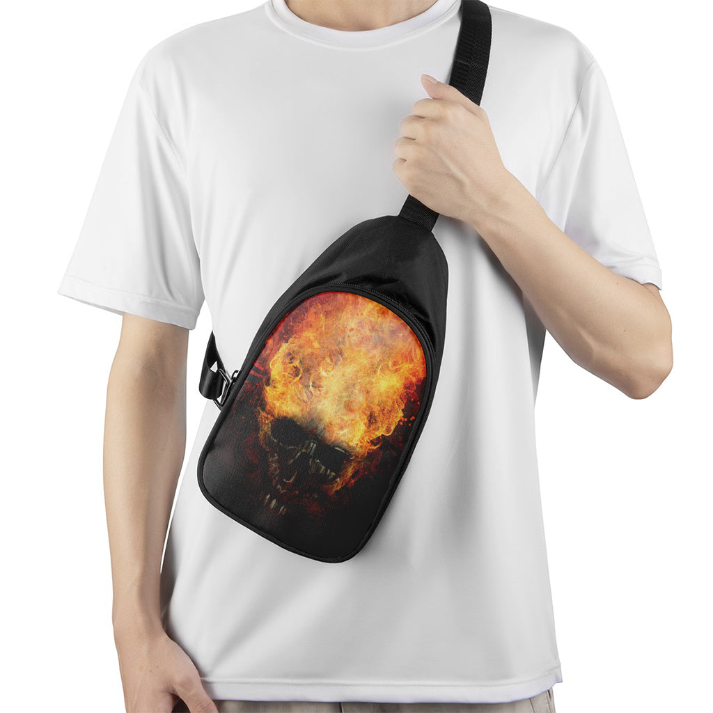 Flaming Demon Skull Print Chest Bag