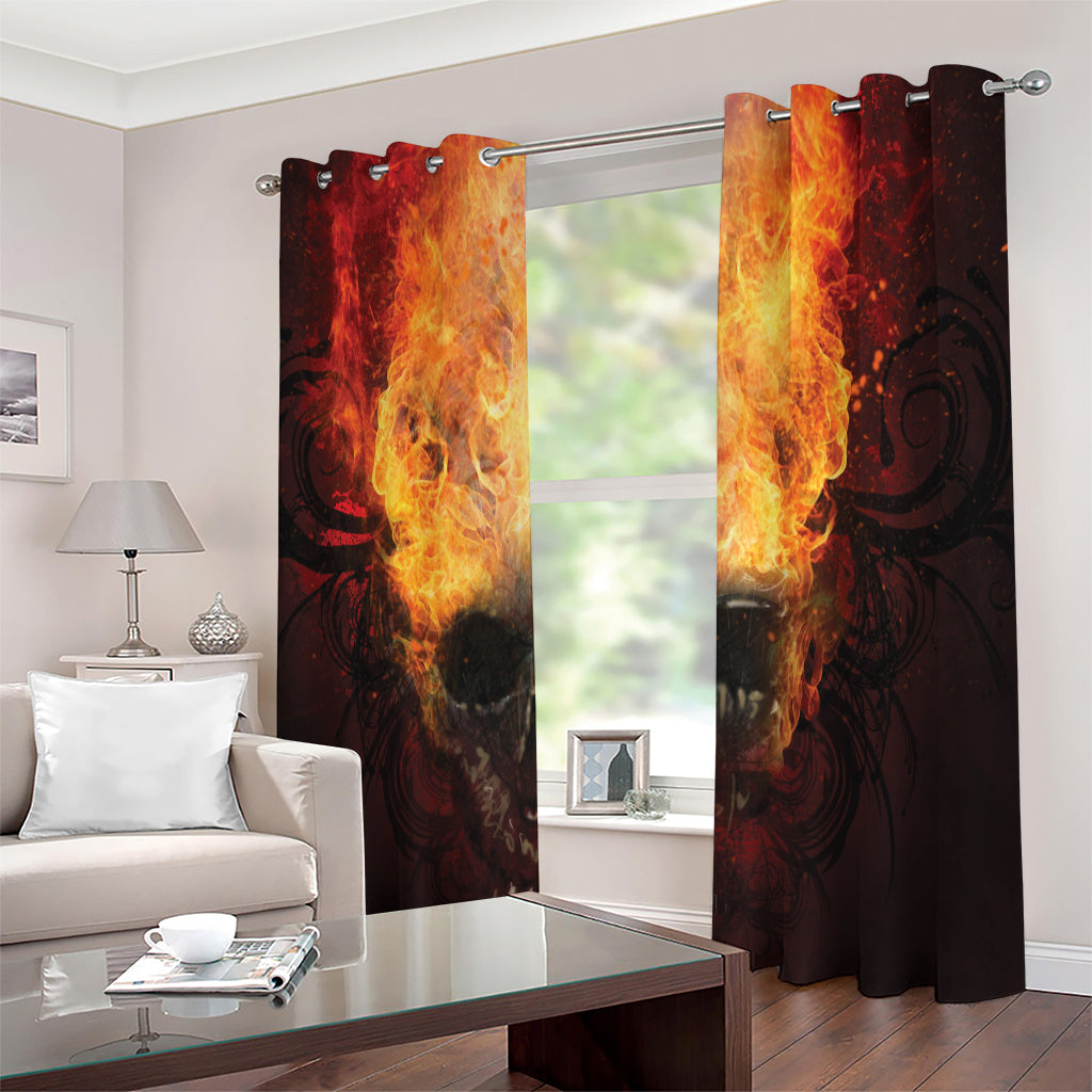 Flaming Demon Skull Print Extra Wide Grommet Curtains