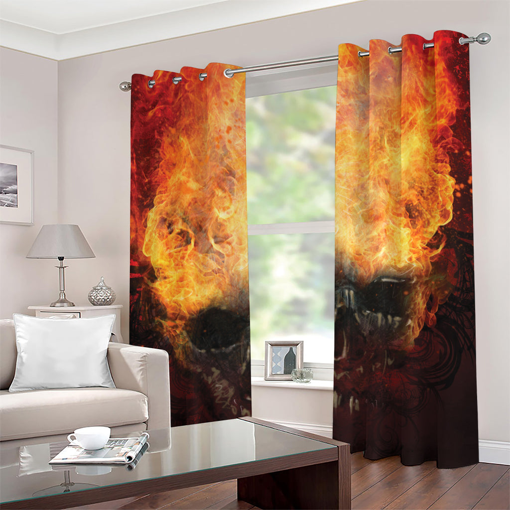 Flaming Demon Skull Print Grommet Curtains