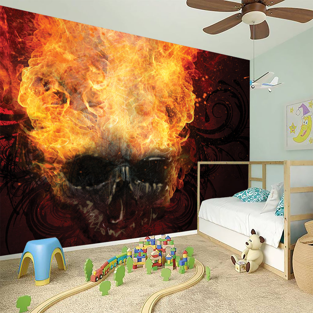 Flaming Demon Skull Print Wall Sticker