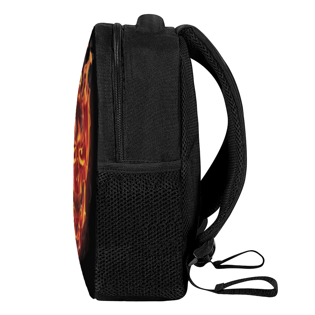 Flaming Evil Skull Print Casual Backpack