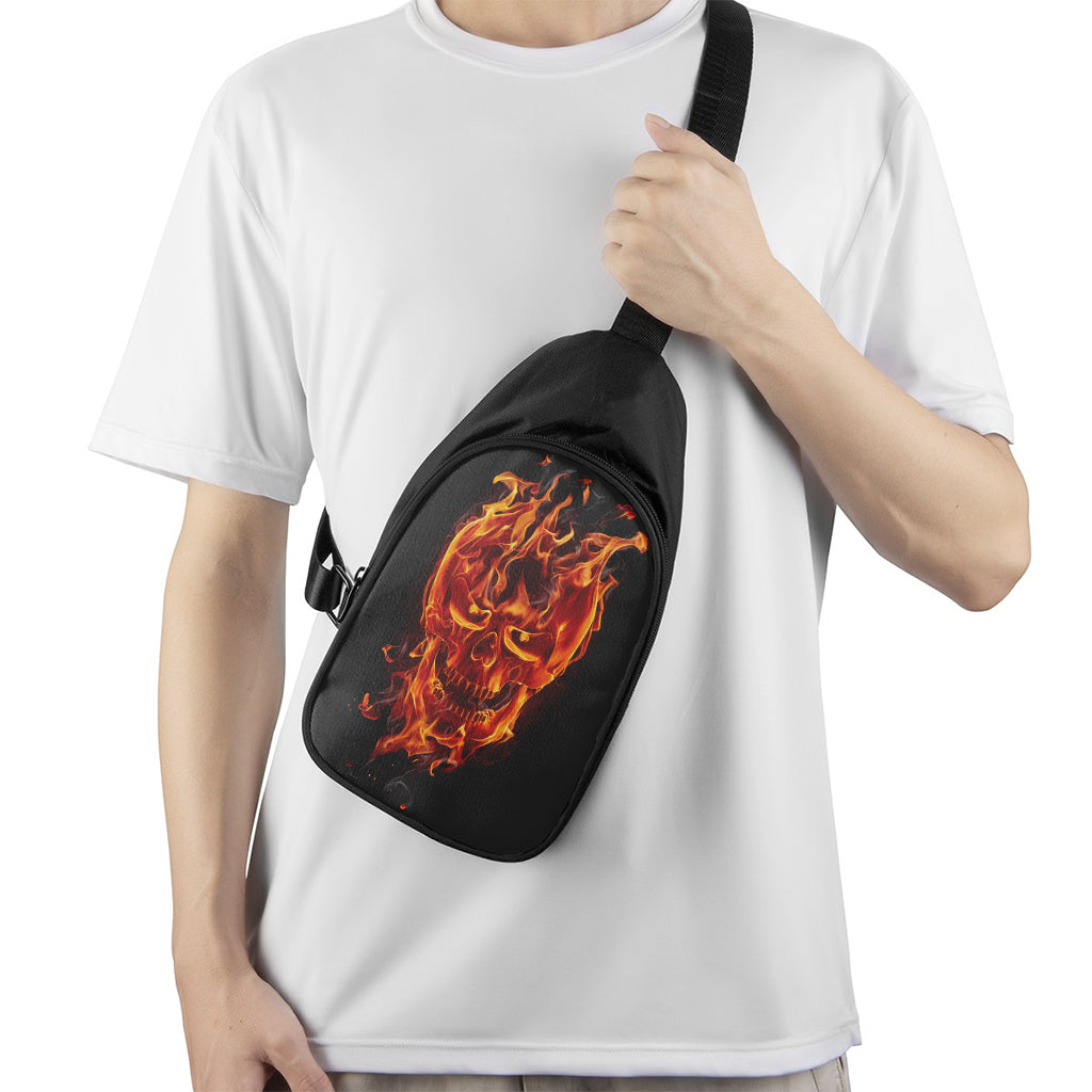 Flaming Evil Skull Print Chest Bag