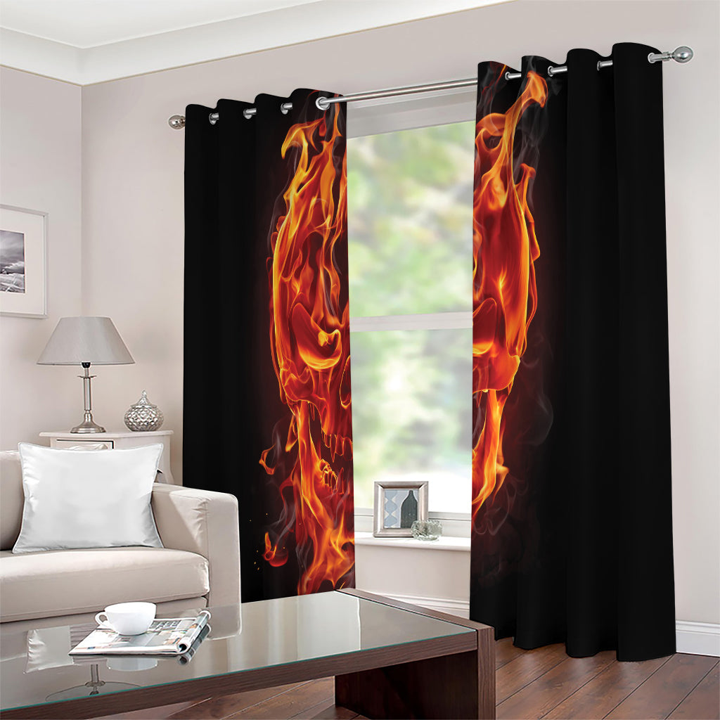 Flaming Evil Skull Print Extra Wide Grommet Curtains