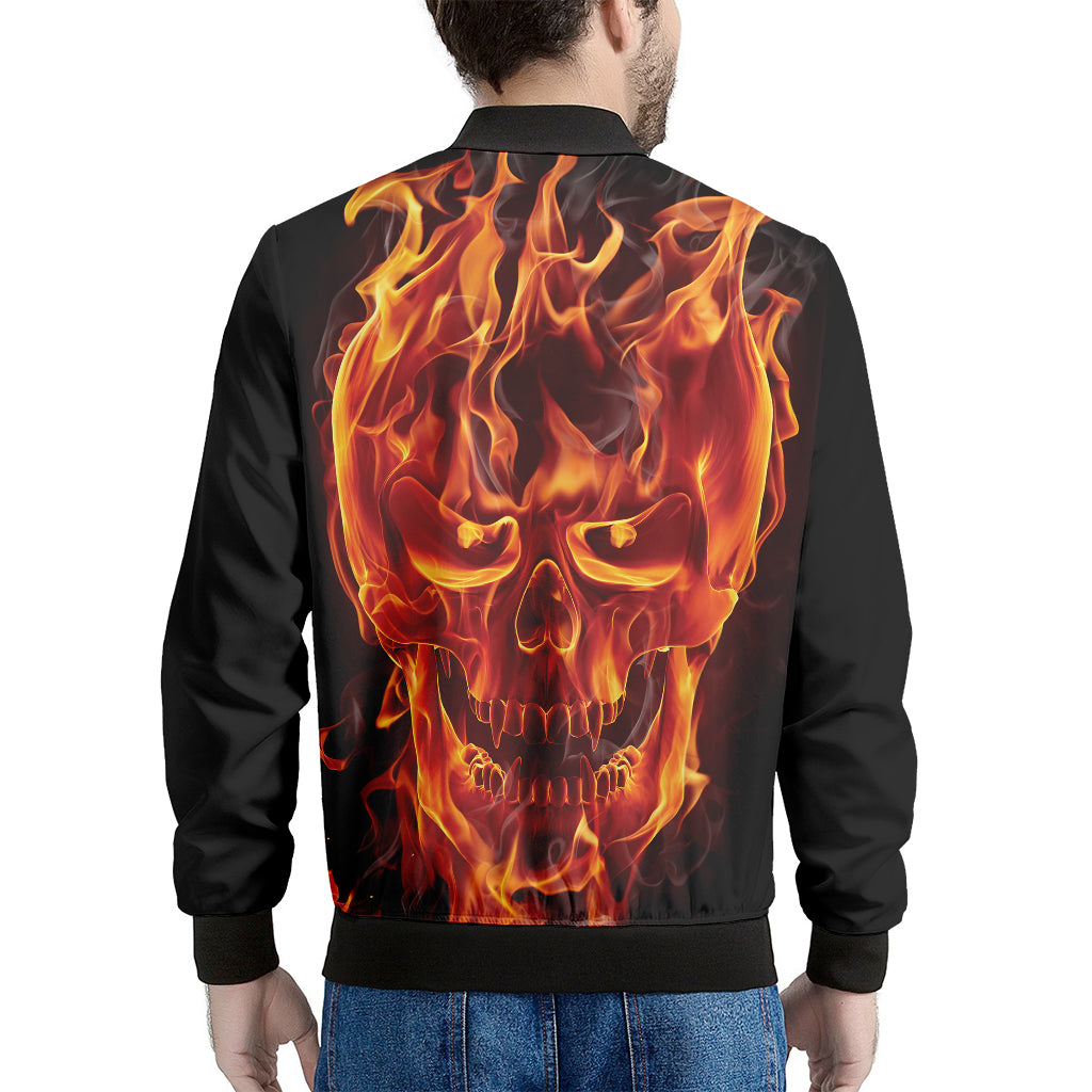 Flaming Evil Skull Print Men's Bomber Jacket