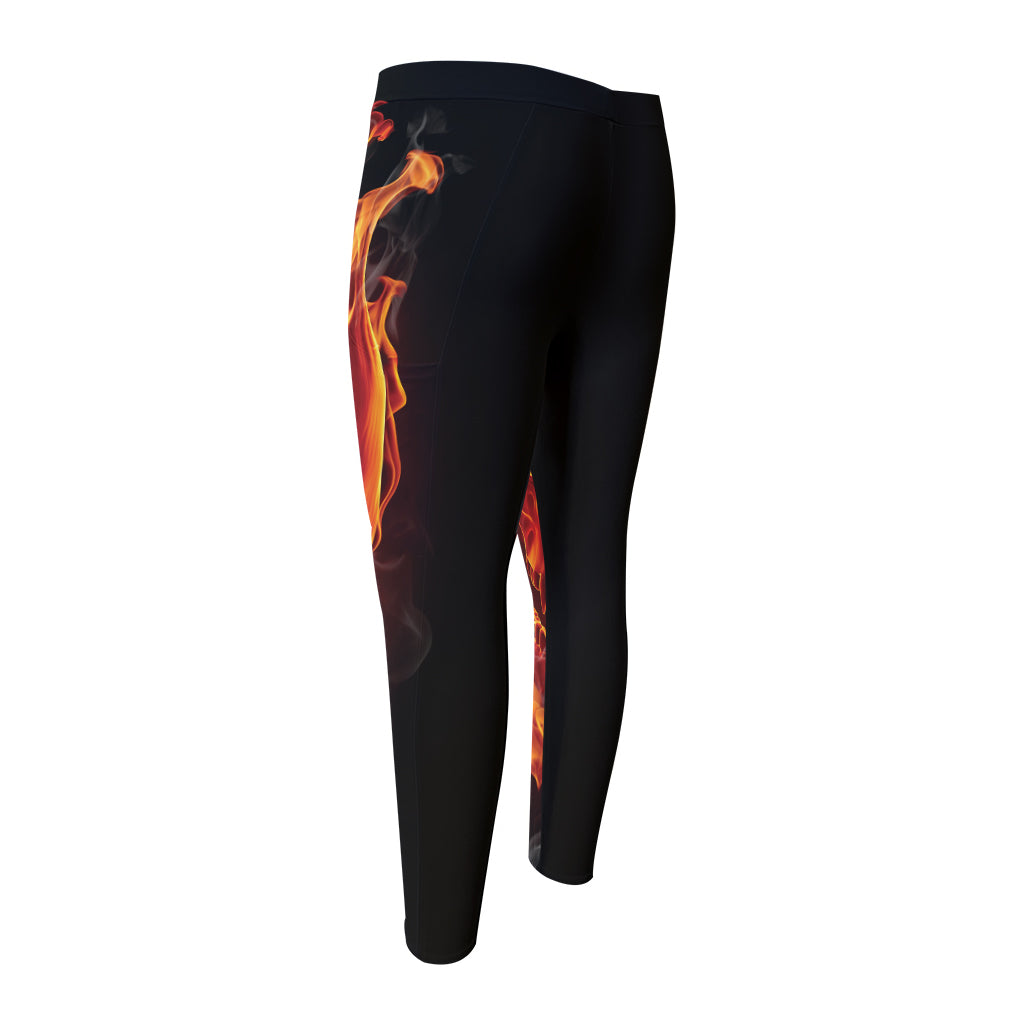 Flaming Evil Skull Print Men's Compression Pants