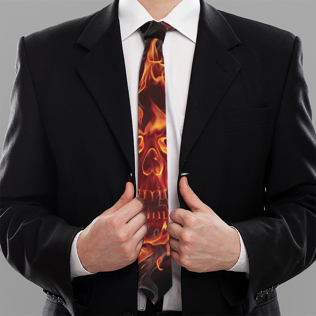 Flaming Evil Skull Print Necktie